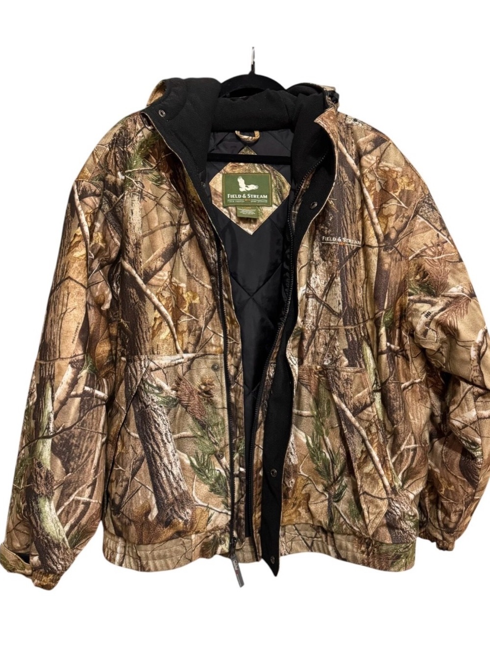 Field & Stream Jacket XL Hydroproof Real Tree Camo Hooded Zipper & Snap Hunting